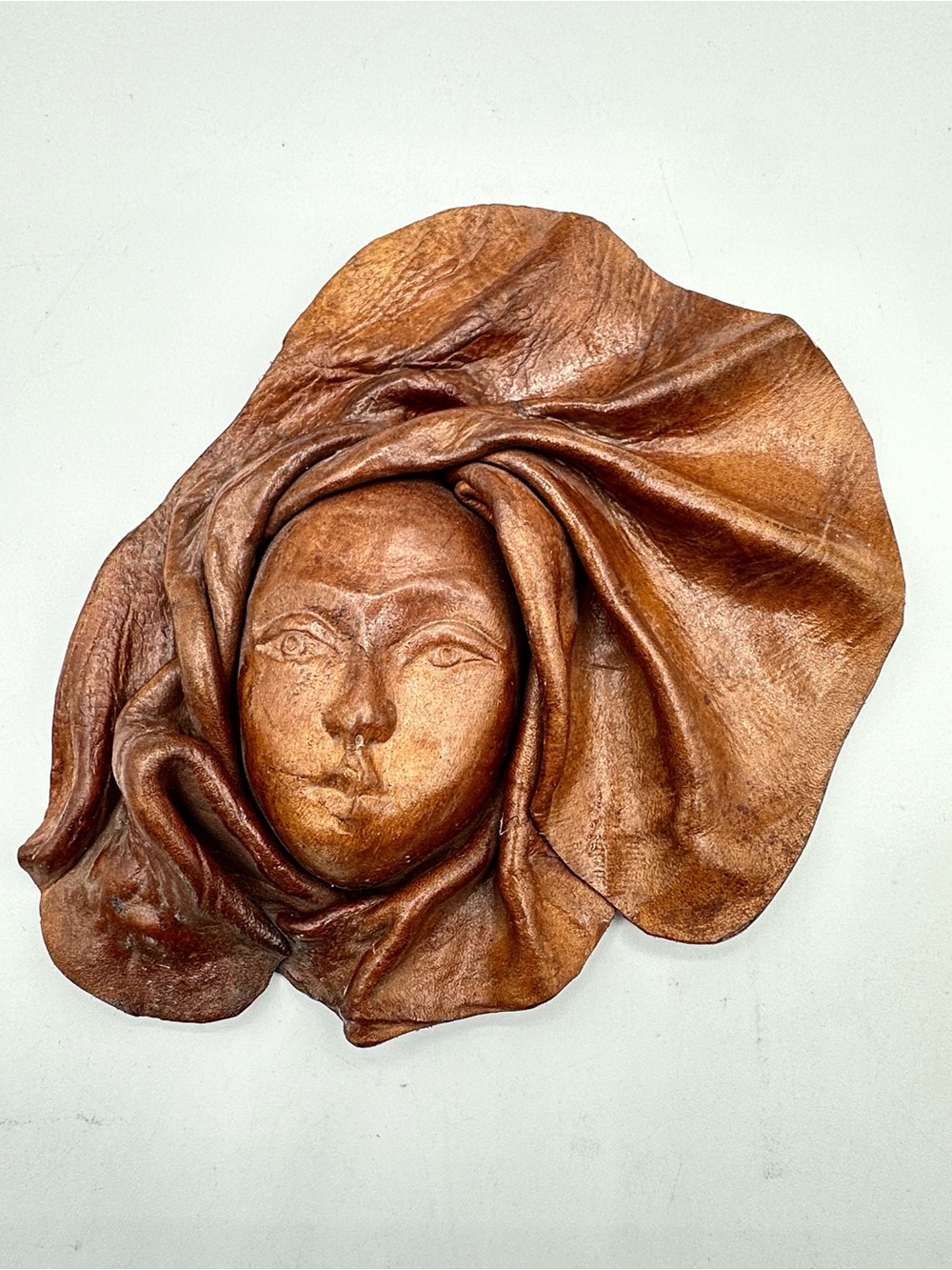 Leather Molded Face Wall Hanging. Vintage